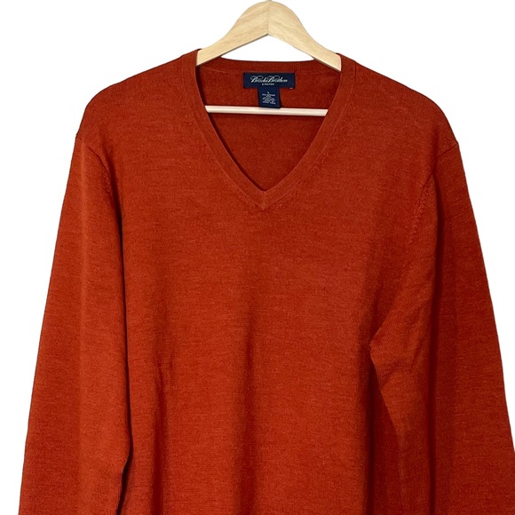 Brooks Brothers Mens Merino Wool V Neck Pullover Sweater Size L Reddish Brown - Picture 3 of 7